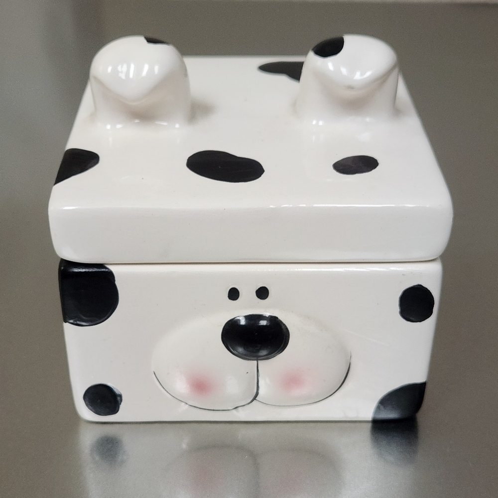 Ceramic Spotted Black And White Dog Jar With Lid